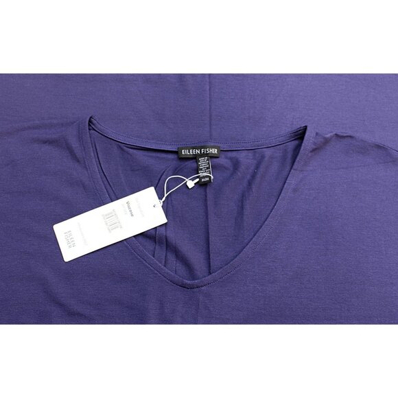New w/Tags - Eileen Fisher V-Neck, Calf Length Dress in Viscose Jersey, Purple M - Picture 5 of 12